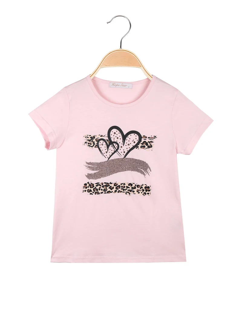 T-shirt da bambina in cotone con stampa cuori - rosa