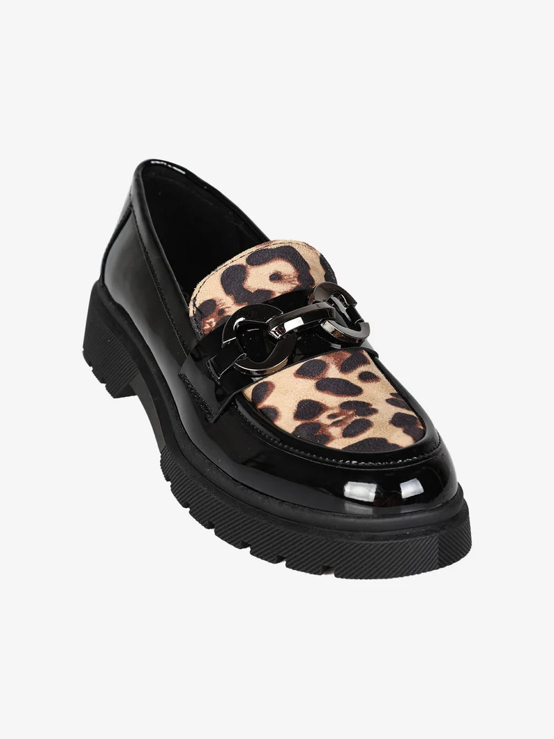 Mocassino donna con fantasia animalier - nero
