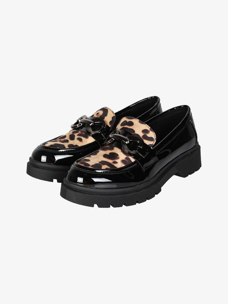 Mocassino donna con fantasia animalier - nero