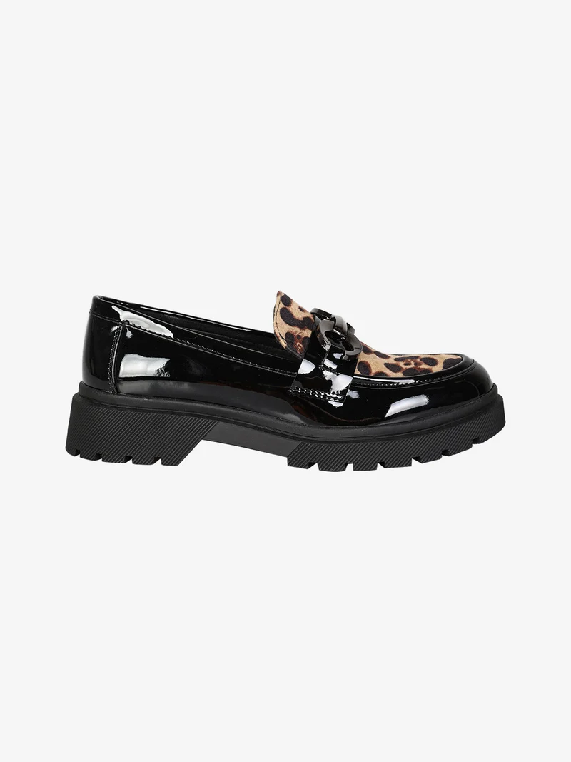 Mocassino donna con fantasia animalier - nero