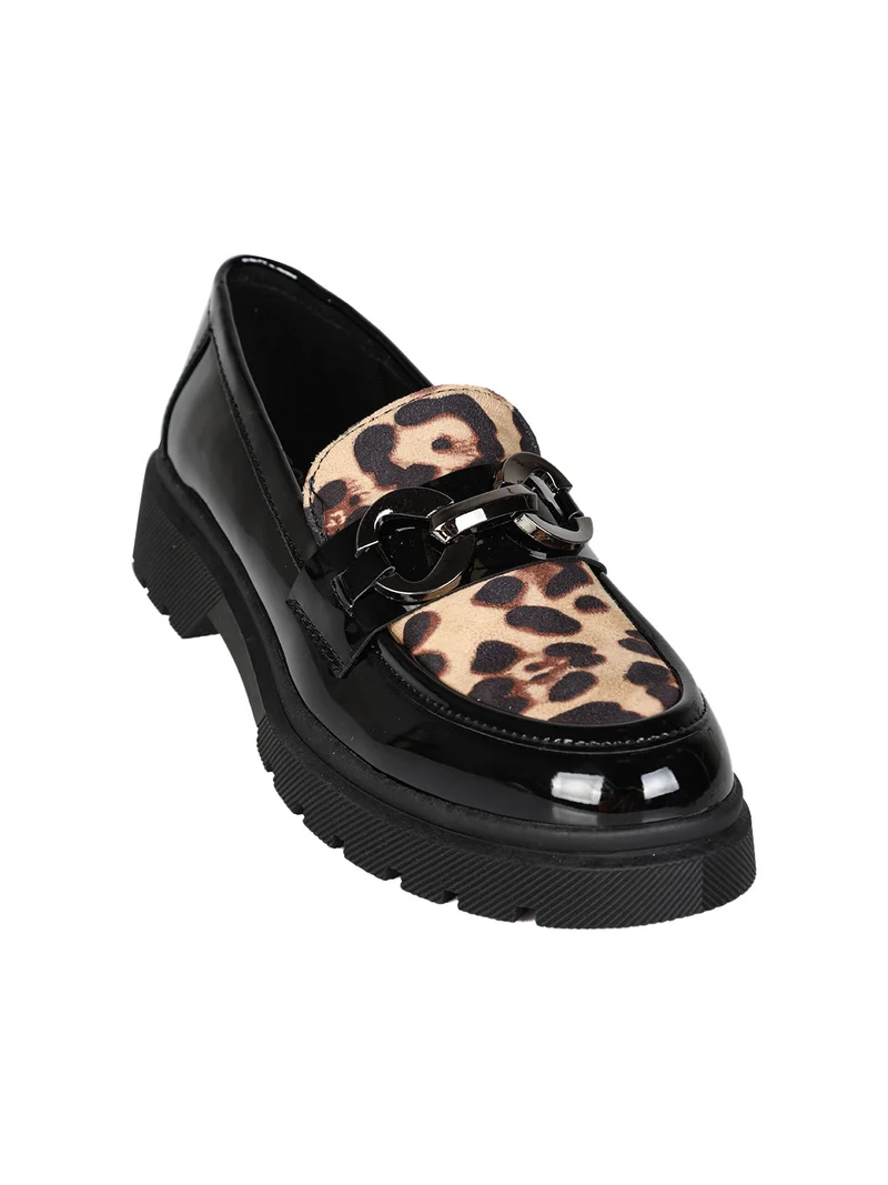 Mocassino donna con fantasia animalier - nero