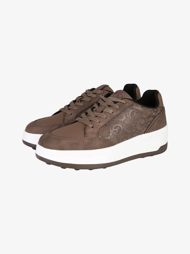 Sneakers donna stringate con platform - moro