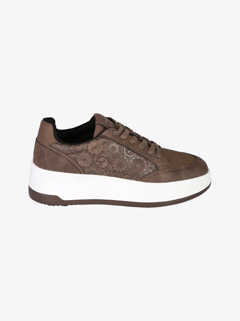 Sneakers donna stringate con platform - moro