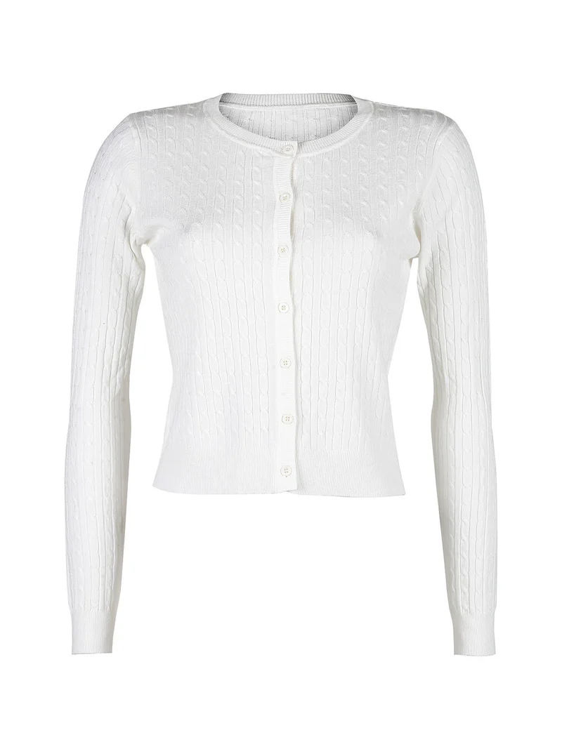 Cardigan donna a trecce con bottoni - bianco