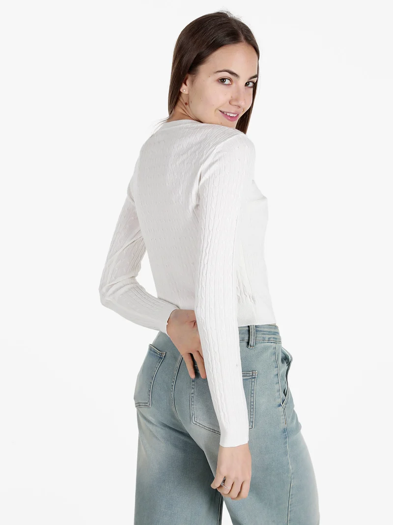 Cardigan donna a trecce con bottoni - bianco