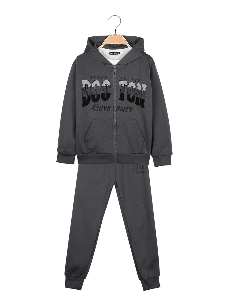 Completo 3 pezzi da ragazzo con cappuccio e zip - antracite