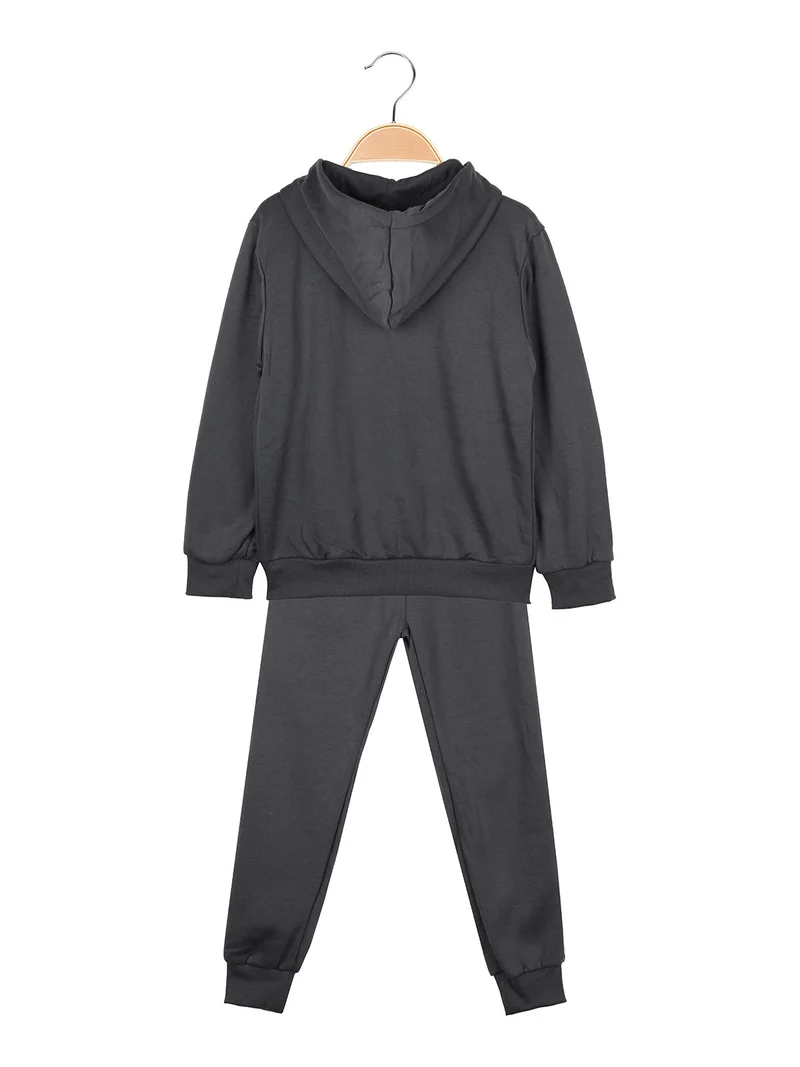 Completo 3 pezzi da ragazzo con cappuccio e zip - antracite