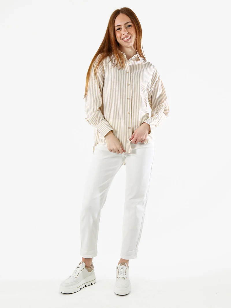Camicia donna oversize a righe - giallo