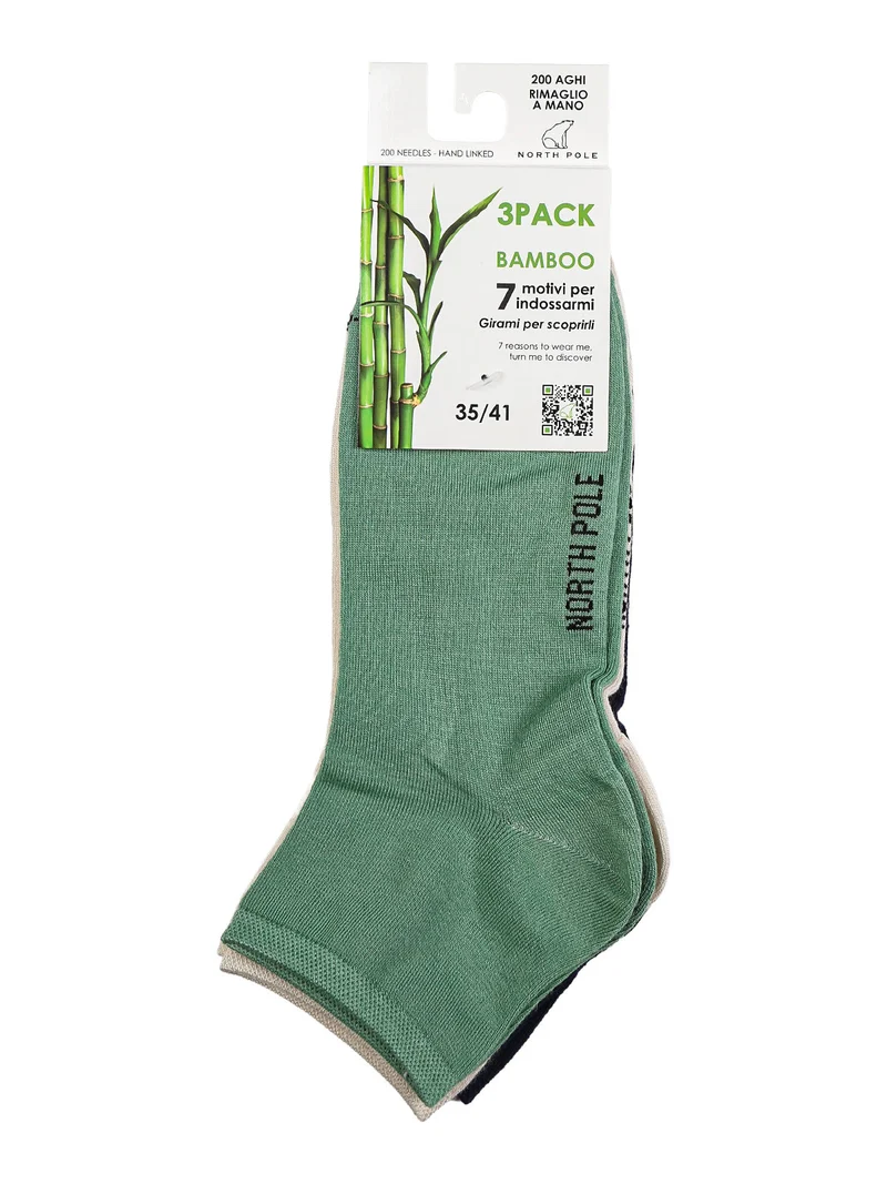Confezione da 3 paia di calze corte da donna in bamboo - verde