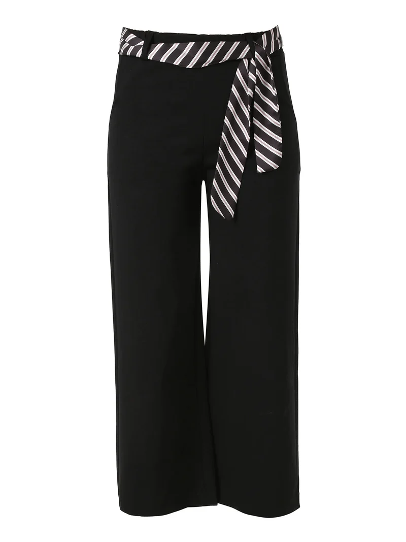 Pantaloni donna cropped a gamba larga con cintura a foulard - nero