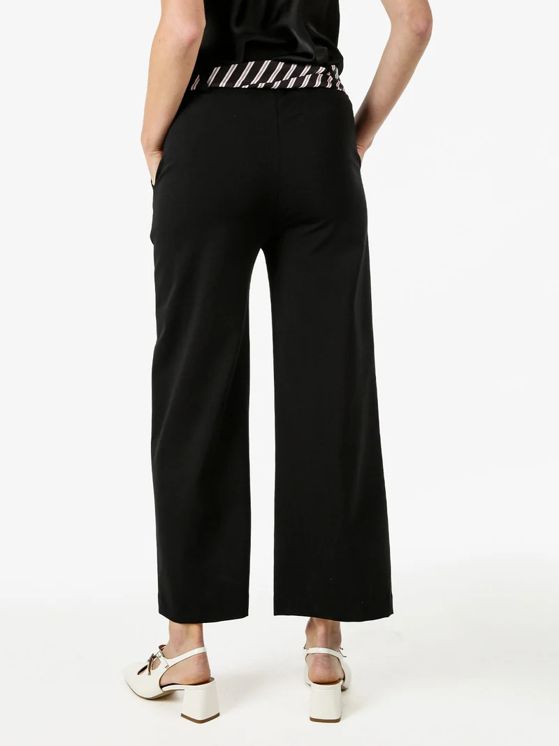 Pantaloni donna cropped a gamba larga con cintura a foulard - nero