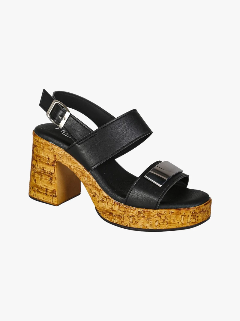 Sandali donna con tacco largo e plateau - nero