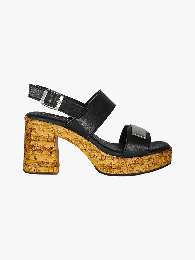 Sandali donna con tacco largo e plateau - nero