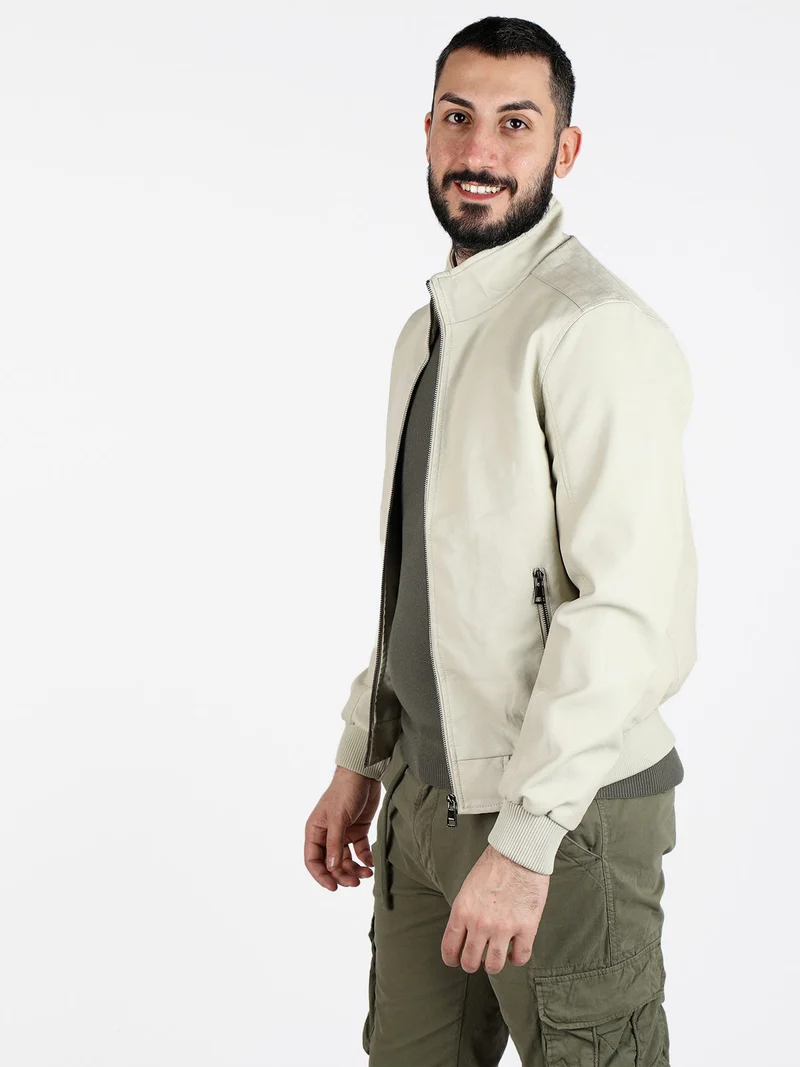 Giacca da uomo in ecopelle - beige