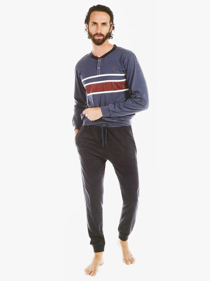 Pigiama lungo uomo in cotone - blu