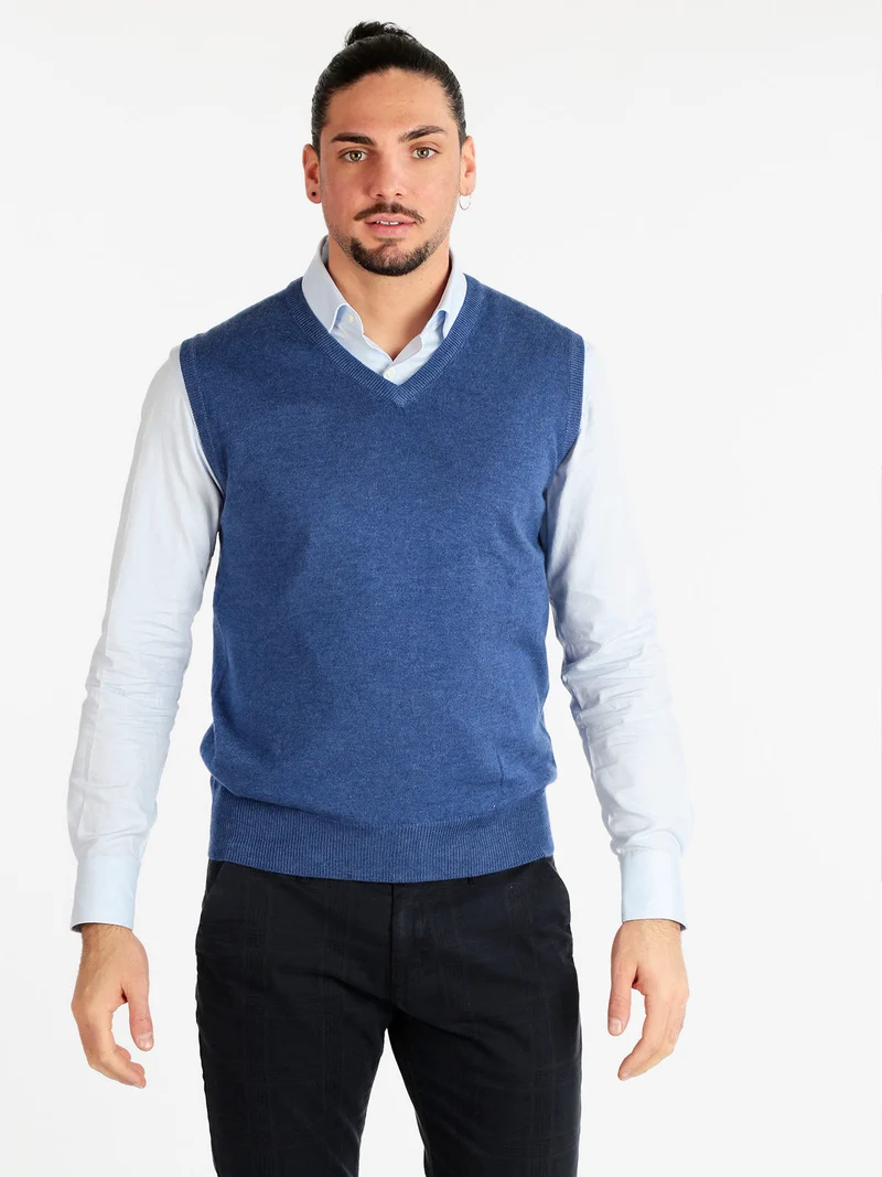 Gilet in maglia da uomo in misto cachemire - blu