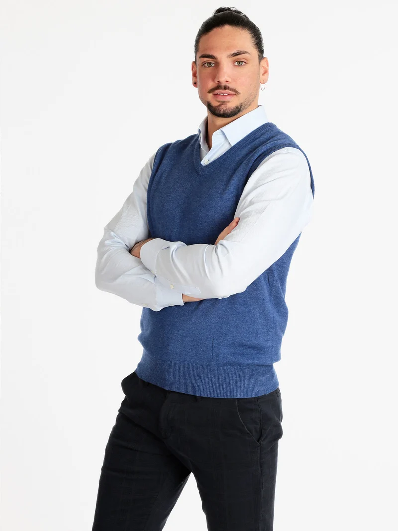 Gilet in maglia da uomo in misto cachemire - blu