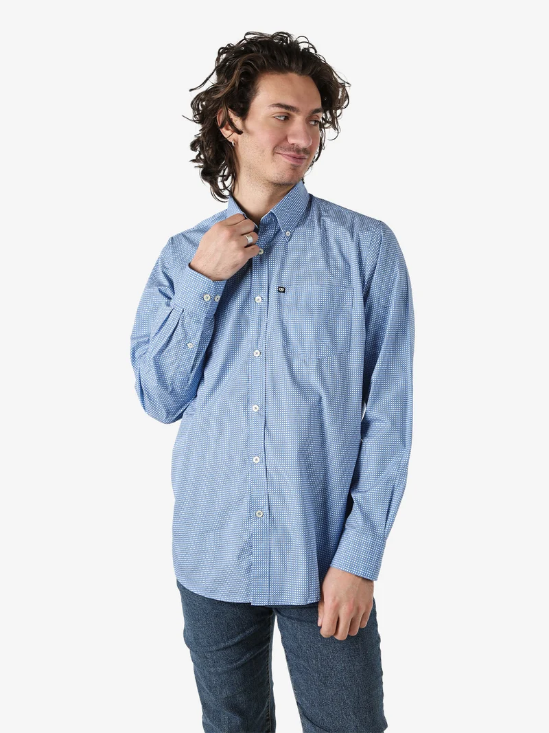 Camicia da uomo in cotone a maniche lunghe con taschino - blu