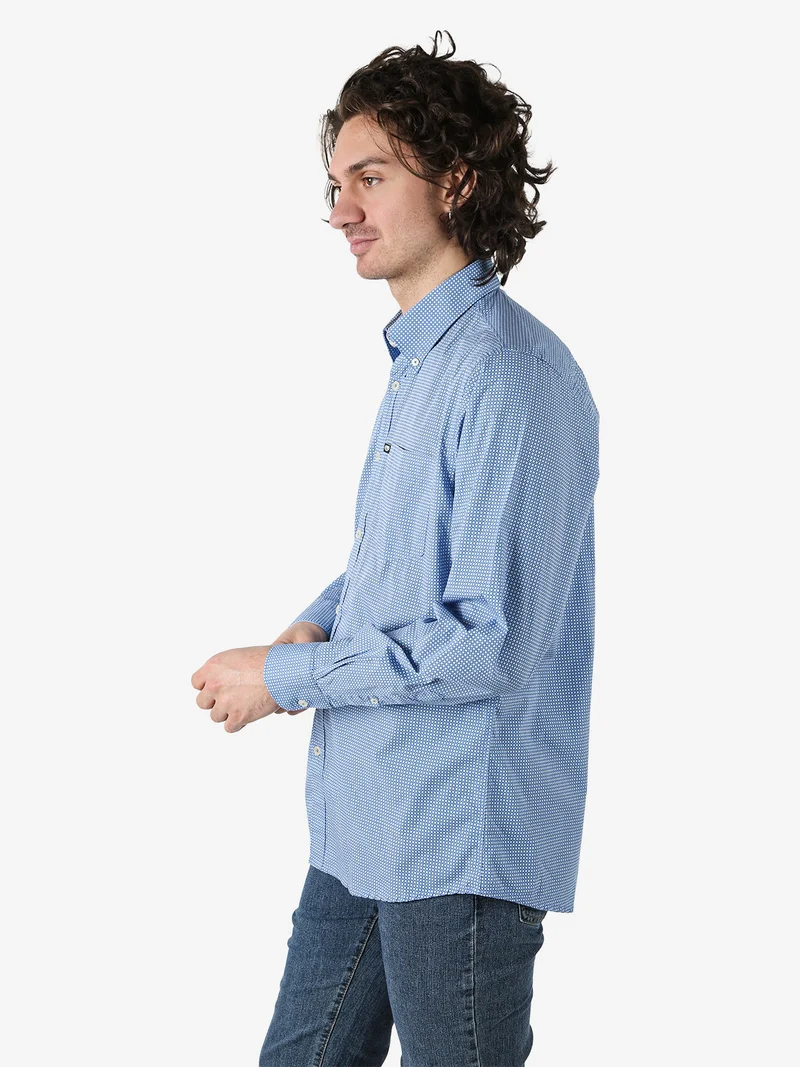 Camicia da uomo in cotone a maniche lunghe con taschino - blu