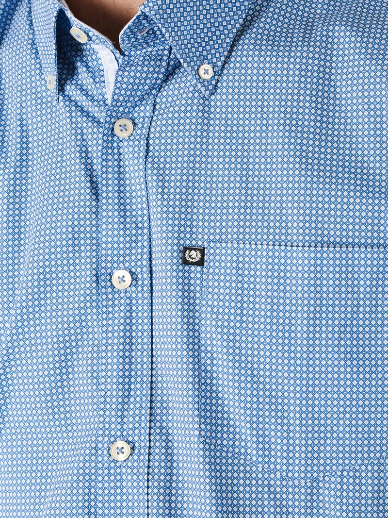 Camicia da uomo in cotone a maniche lunghe con taschino - blu