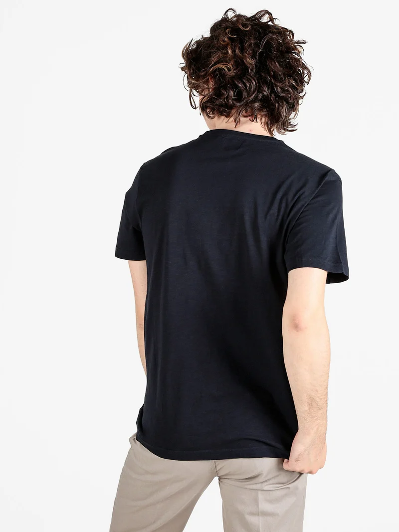 T-shirt uomo in cotone con stampa scrtita - blu scuro