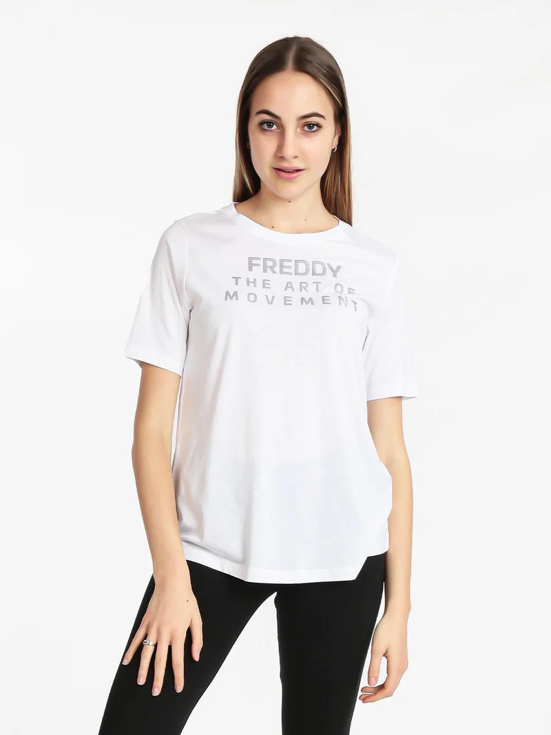 T-shirt manica corta con scritta - bianco