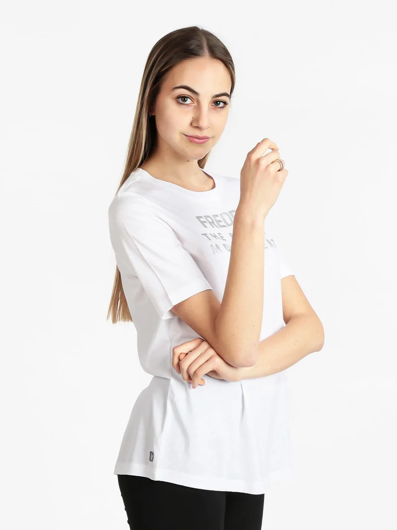 T-shirt manica corta con scritta - bianco