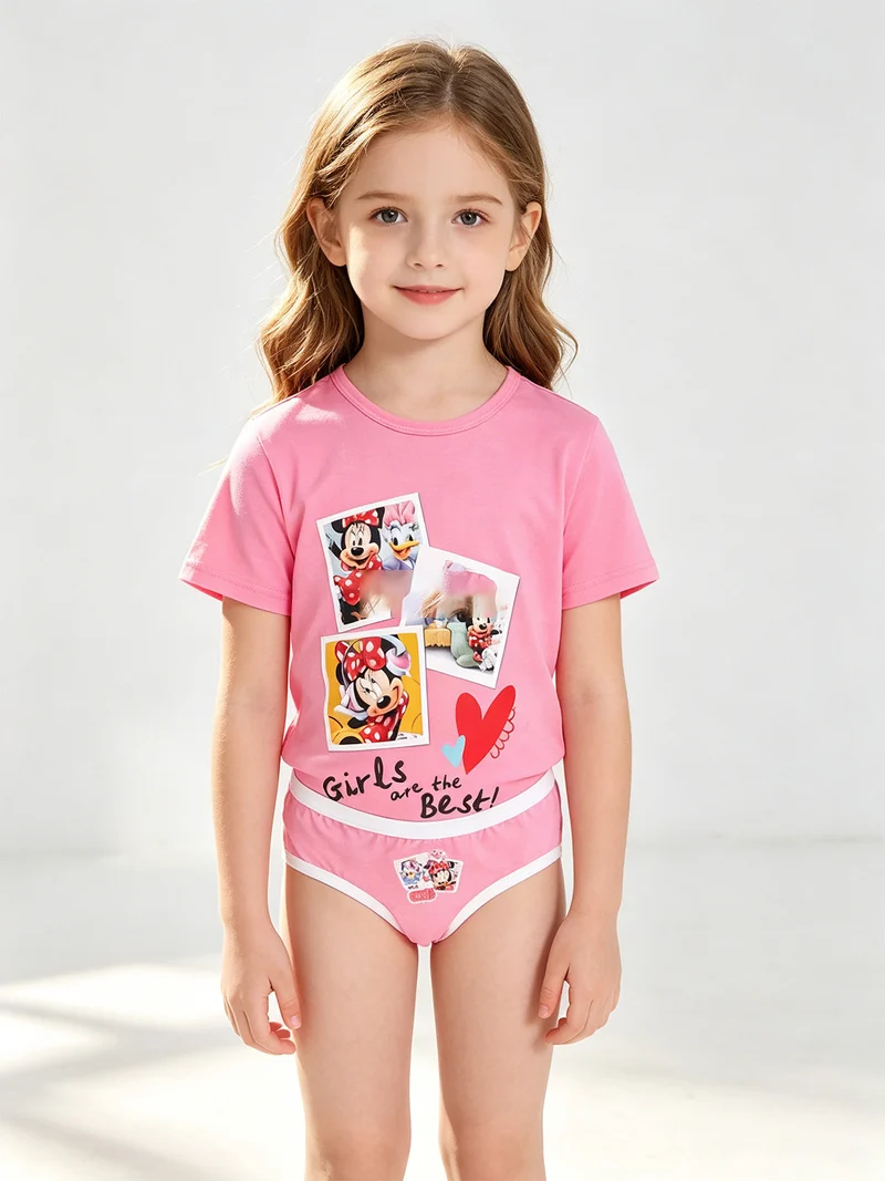 MINNIE MOUSE completo intimo da bambina t-shirt + slip - rosa