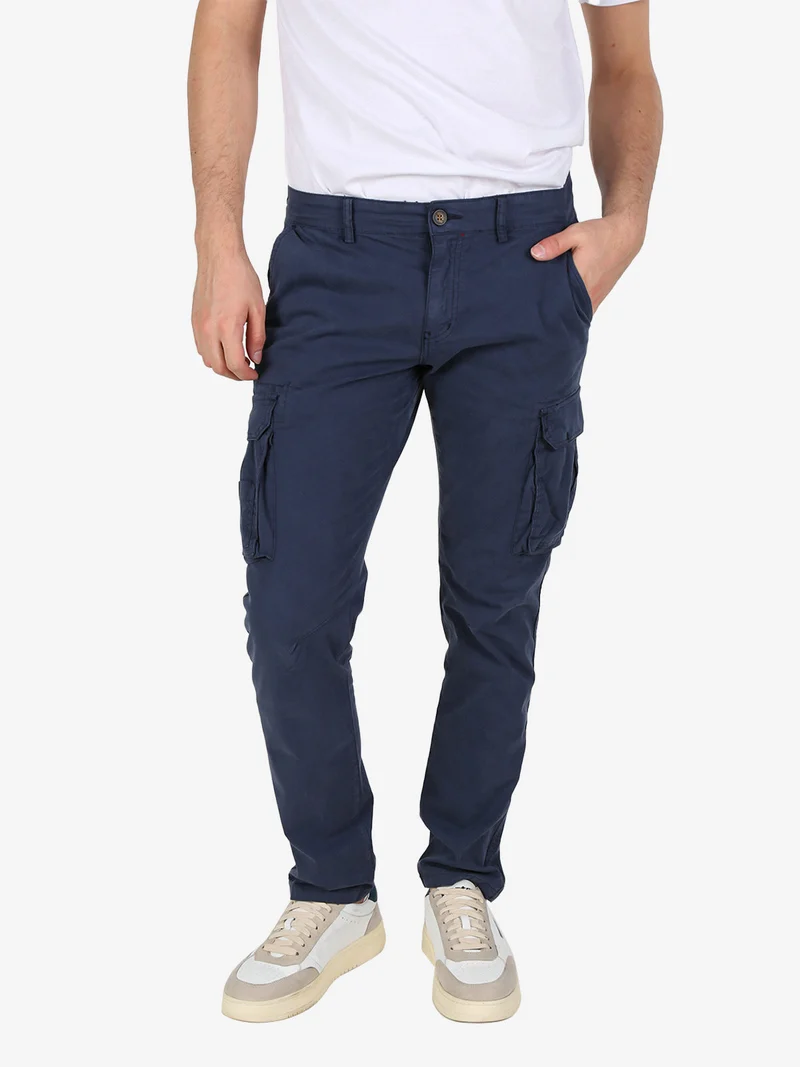 Pantaloni cargo da uomo in cotone - blu scuro