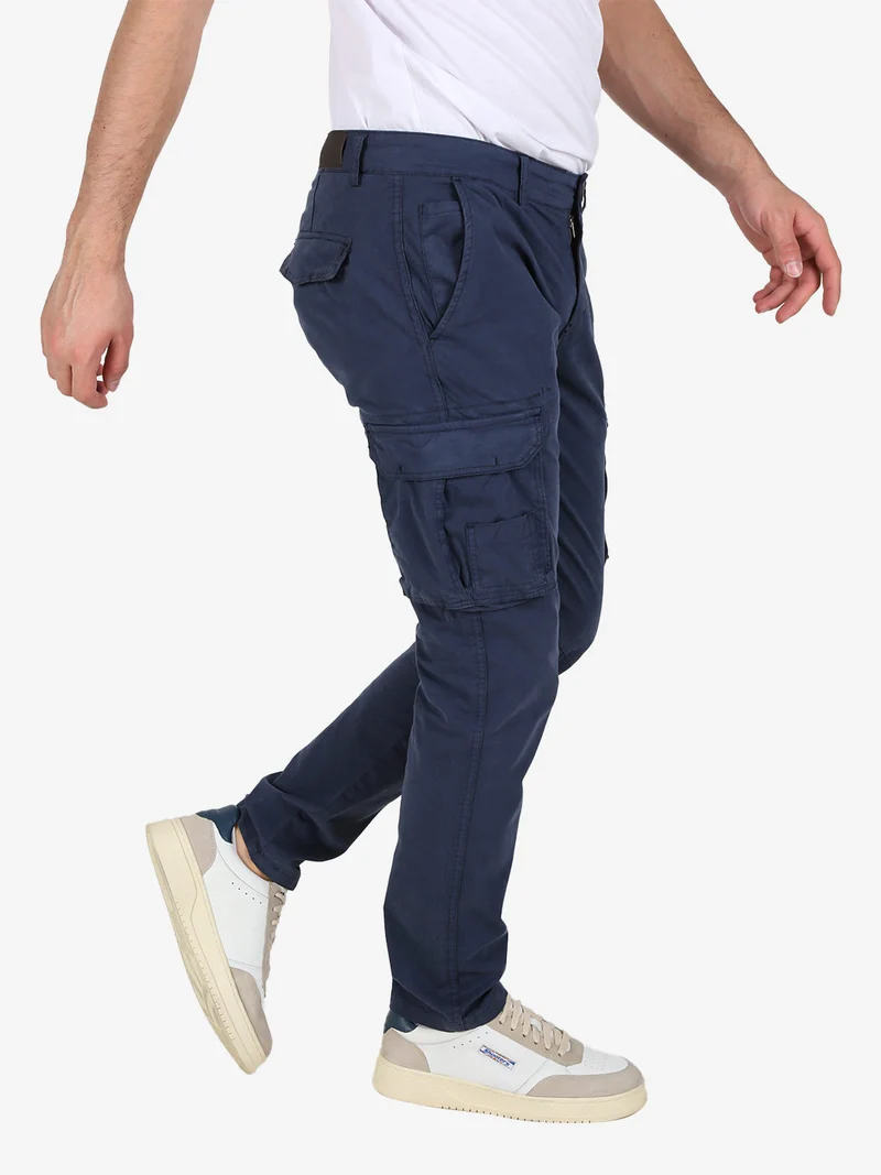 Pantaloni cargo da uomo in cotone - blu scuro