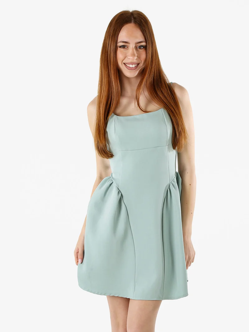 Vestito donna a spalla stretta con scollo quadrato - acqua marina