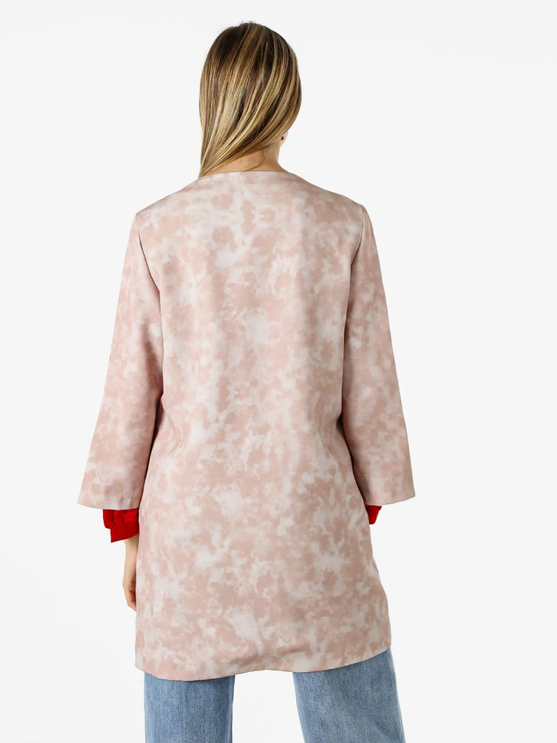 Cappotto donna con stampe floreali e maniche 3/4 a campana - beige