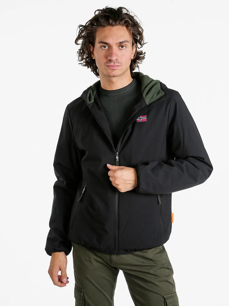 Giubbotto impermeabile da uomo con cappuccio e zip - nero