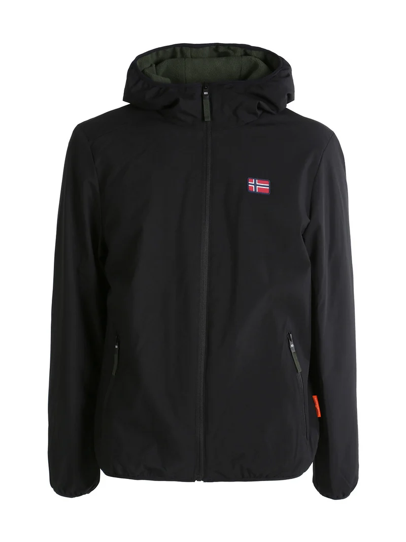 Giubbotto impermeabile da uomo con cappuccio e zip - nero