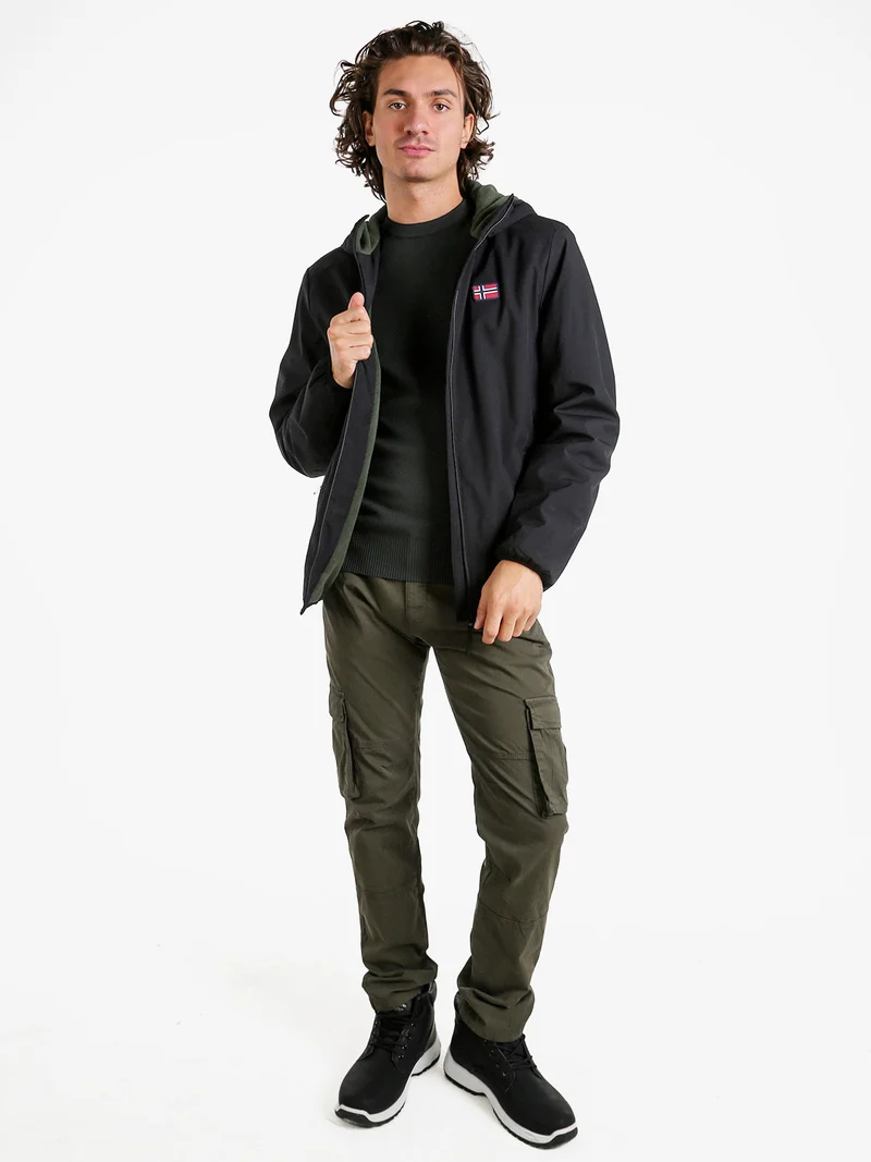 Giubbotto impermeabile da uomo con cappuccio e zip - nero