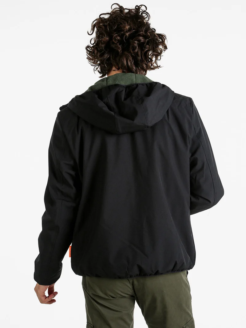 Giubbotto impermeabile da uomo con cappuccio e zip - nero