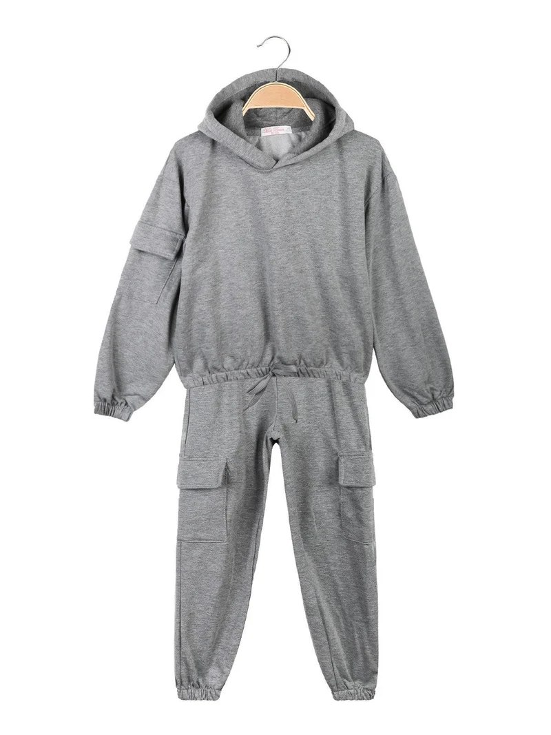 Completo tuta sportiva bambina 2 pezzi con tasconi - grigio