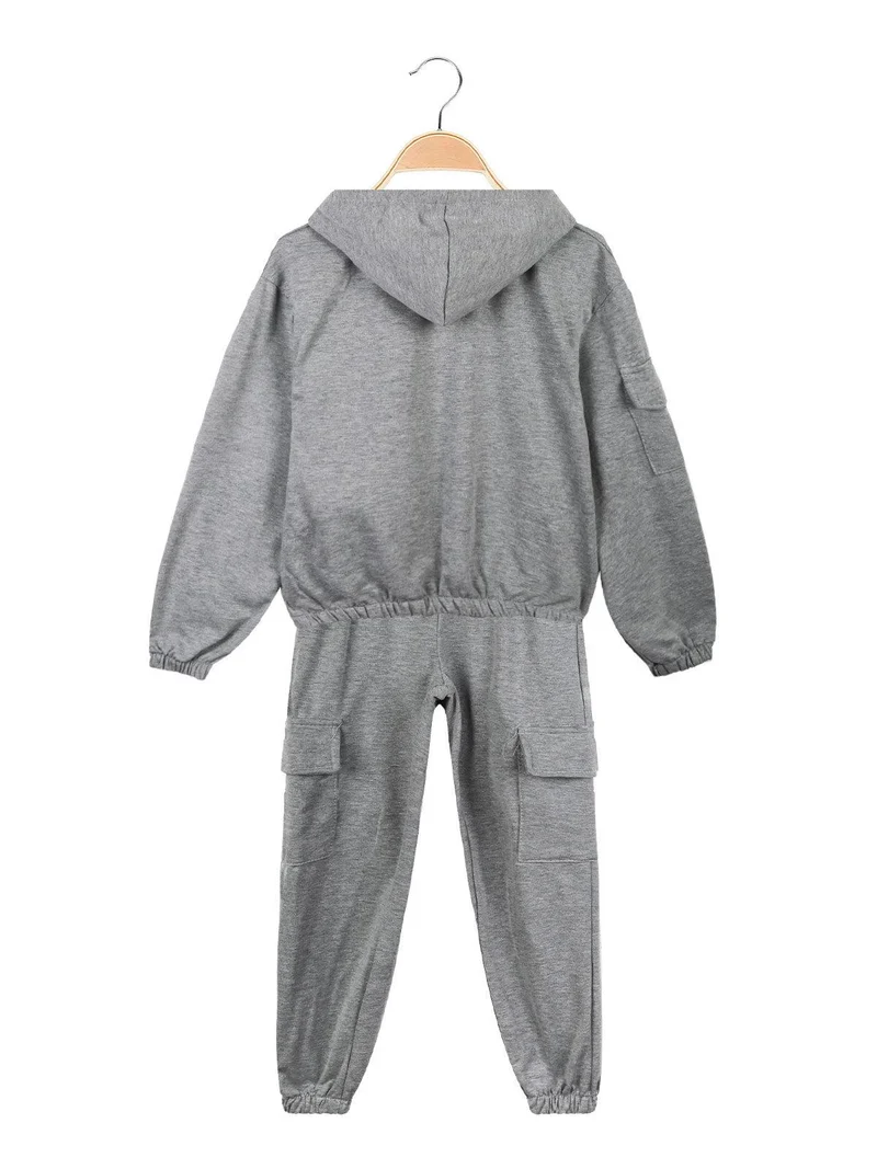 Completo tuta sportiva bambina 2 pezzi con tasconi - grigio