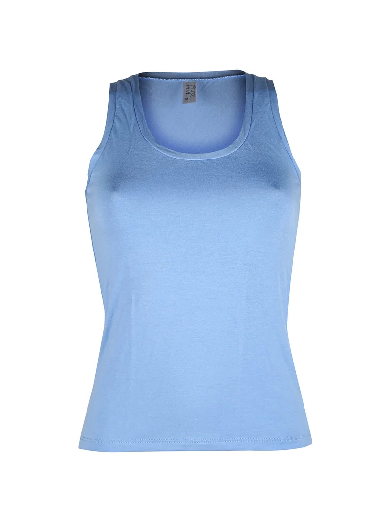 P0718M Top donna in bamboo a spalla larga - azzurro