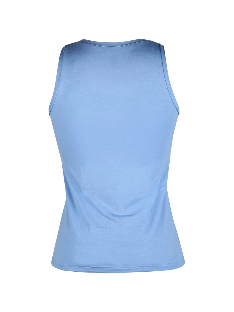 P0718M Top donna in bamboo a spalla larga - azzurro