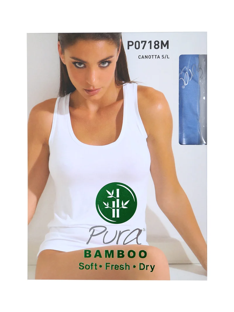 P0718M Top donna in bamboo a spalla larga - azzurro