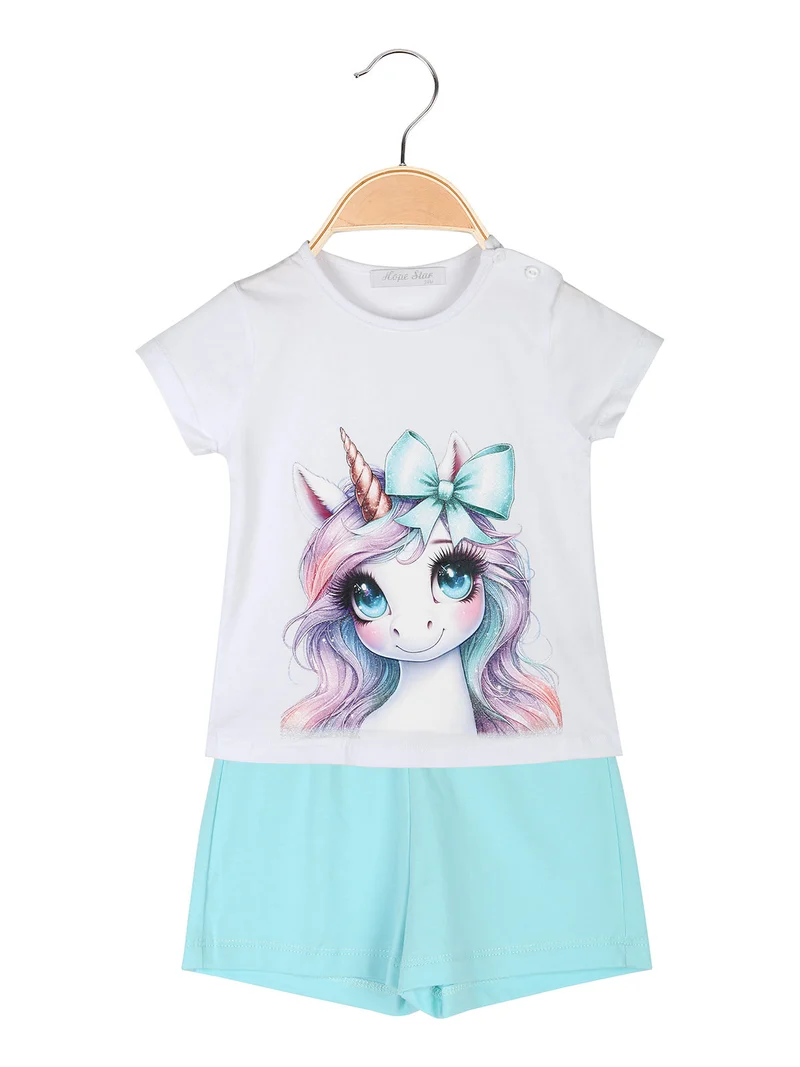 Completo corto da neonata con t-shirt e shorts - acqua marina