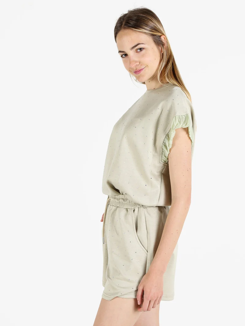 Shorts donna con strass - verde chiaro