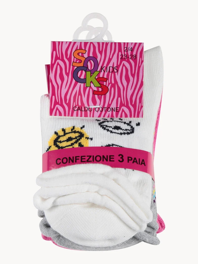 Calze corte da bambina confezione da 3 paia - fucsia