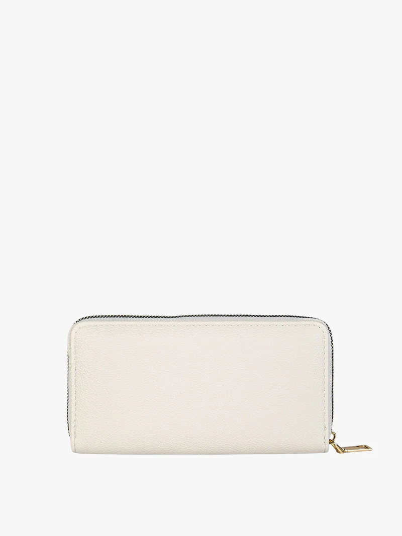 Portafoglio donna con stampa monogramma e zip - beige