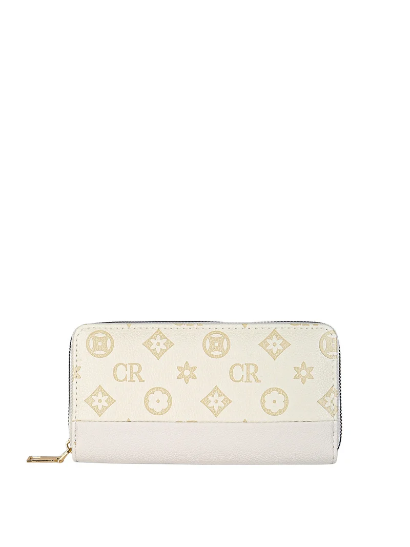 Portafoglio donna con stampa monogramma e zip - beige