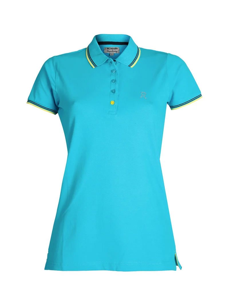 Polo donna in cotone manica corta - turchese