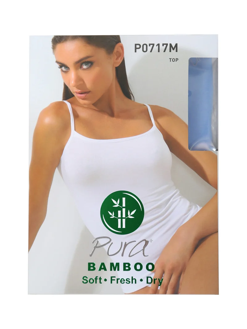 P0717M top donna in bamboo con spalline sottili - azzurro