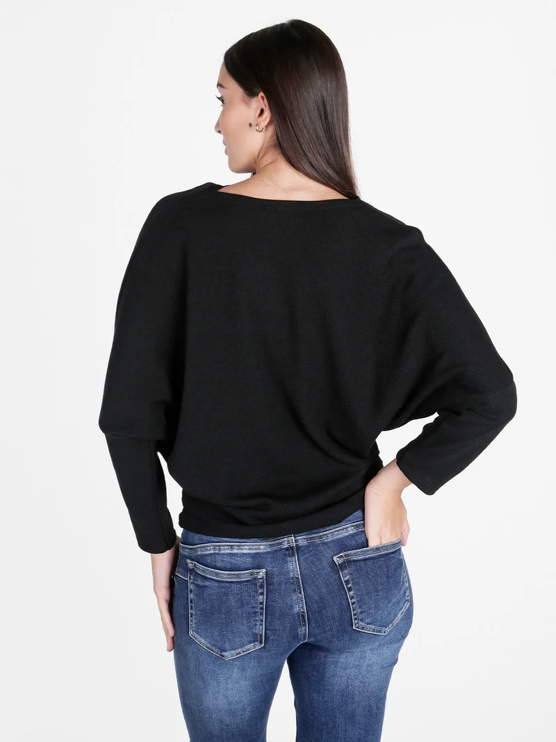 Blusa donna con scollo a cascata e maniche a pipistrello - nero