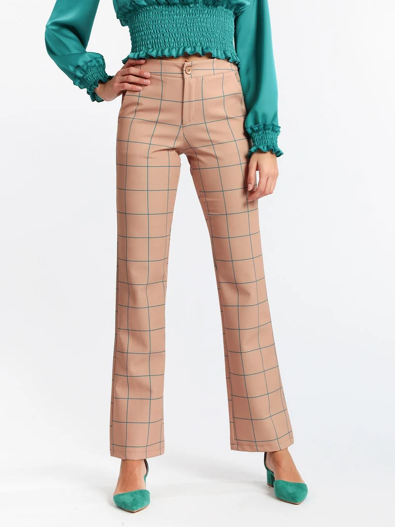 Pantaloni classici a quadri - cammello